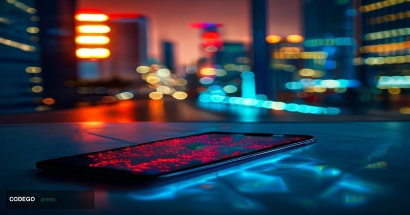 A dramatic cinematic editorial photograph centered on a Robinhood trading app interface displayed on a sleek smartphone scree
