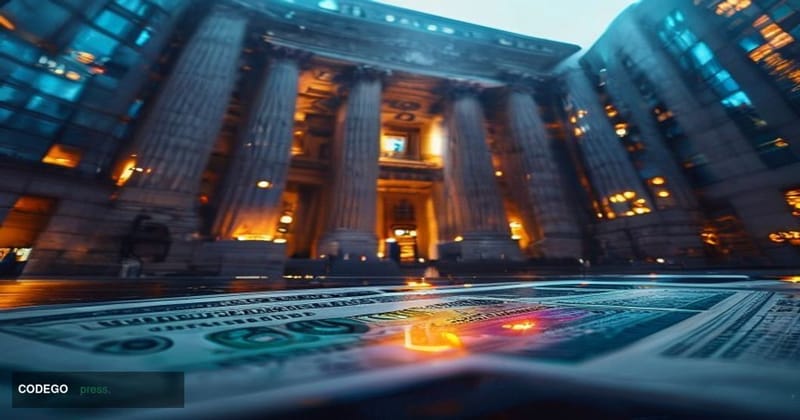 A cinematic editorial photograph set in Johannesburg's financial district, with the South African Revenue Service headquarter
