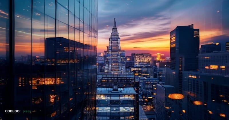 A cinematic editorial photograph capturing the intersection of traditional Japanese finance and cutting-edge blockchain techn