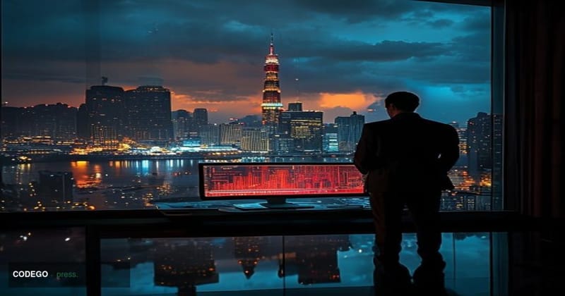 A dramatic cinematic editorial photograph of the Seoul skyline at dusk, with the iconic Lotte World Tower rising in the backg
