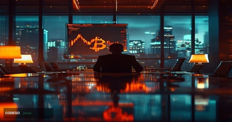 A cinematic editorial photograph set in a dramatic corporate boardroom environment evoking the intersection of traditional fi