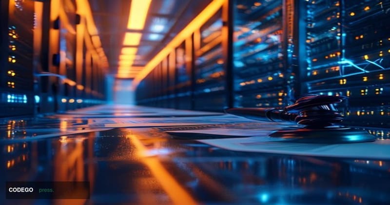A photorealistic editorial photograph depicting a server infrastructure environment bathed in dramatic chiaroscuro lighting —