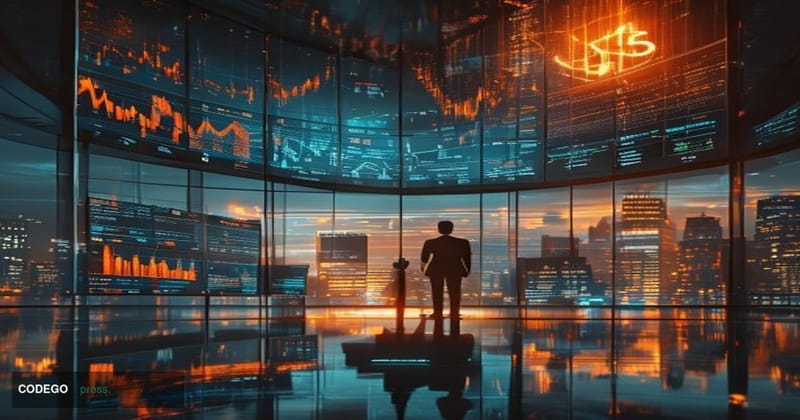 A cinematic editorial photograph capturing the intersection of traditional finance and Bitcoin adoption. In the foreground, a
