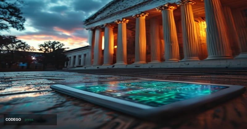 A photorealistic 8K cinematic editorial photograph of the United States Supreme Court building in Washington D.C., captured a