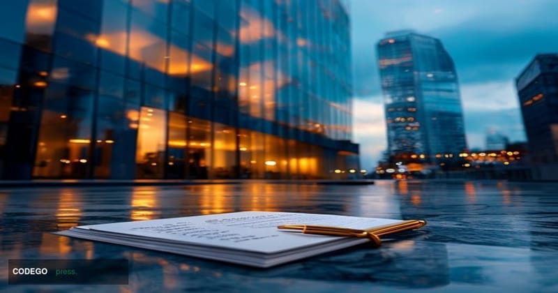 A photorealistic editorial photograph set outside a recognizable Nordic bank branch office with "Swedbank" signage on a moder
