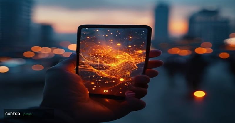A cinematic editorial photograph capturing a close-up of a modern smartphone displaying a stylized digital wallet interface w