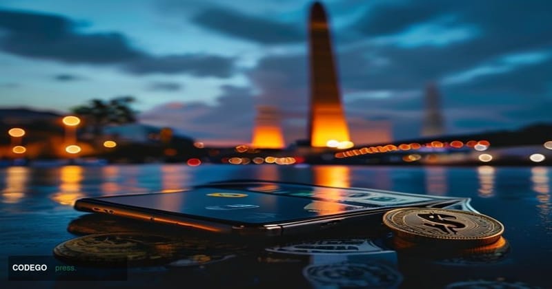 A cinematic editorial photograph set in Buenos Aires, Argentina, with the iconic Obelisco de Buenos Aires visible in the back