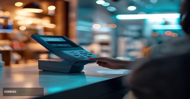 # Image Prompt

A modern, minimalist payment terminal scene captured in sharp focus showing a sleek contactless payment devic