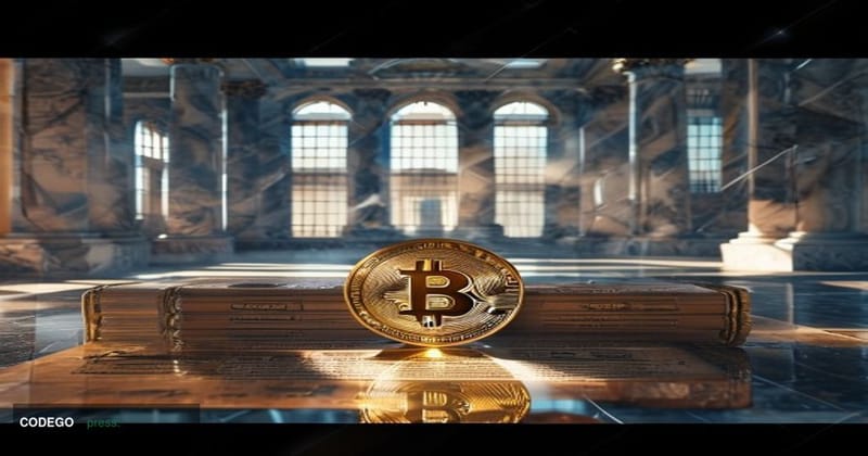 A photorealistic cinematic editorial photograph set inside a grand neoclassical federal government building in Washington D.C