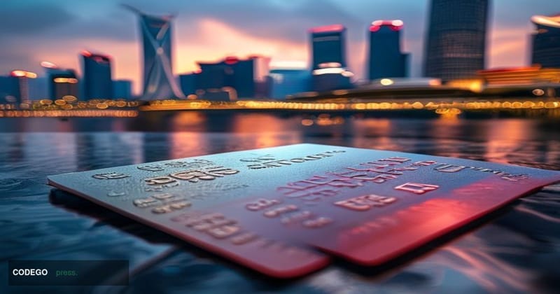 A cinematic editorial photograph set in Singapore's central business district, with the Marina Bay Sands and gleaming financi