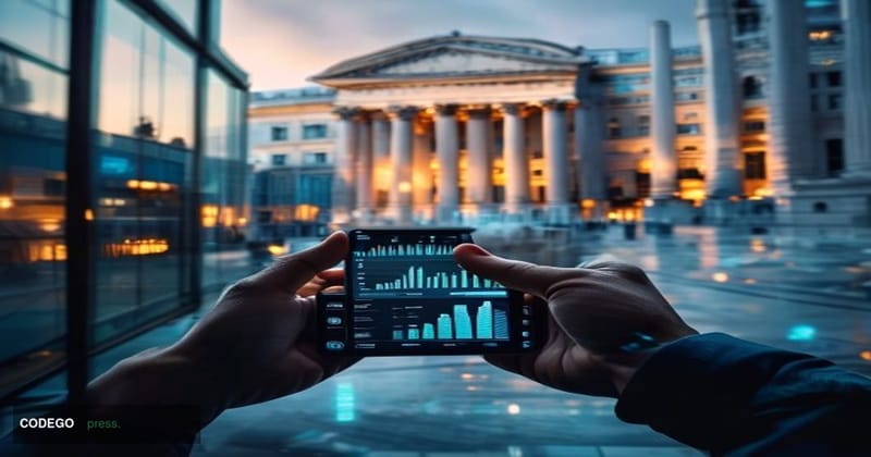 A cinematic editorial photograph depicting a sleek modern Singapore banking app interface displayed on a premium smartphone, 
