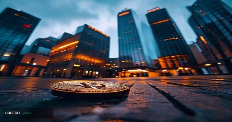 A dramatic cinematic editorial photograph of the Financial Conduct Authority's headquarters building in Canary Wharf, London,