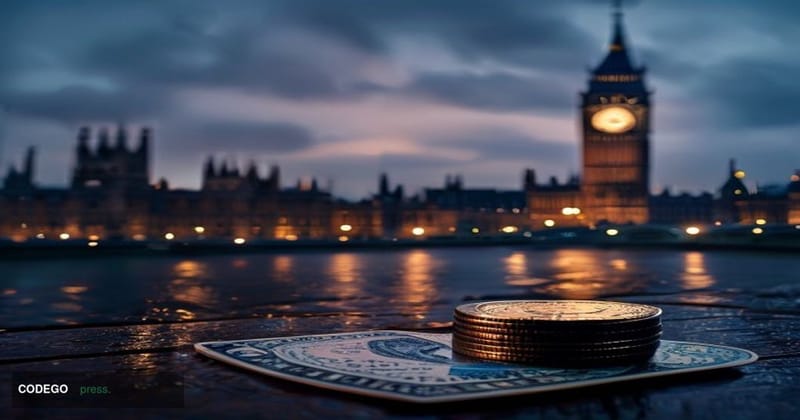 A cinematic editorial photograph set in the Palace of Westminster, London, with the iconic Gothic towers and Big Ben clock fa