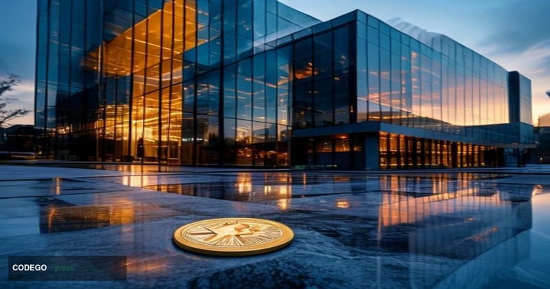 A dramatic exterior shot of Vanguard's corporate headquarters in Malvern, Pennsylvania, photographed at dusk from a low wide-