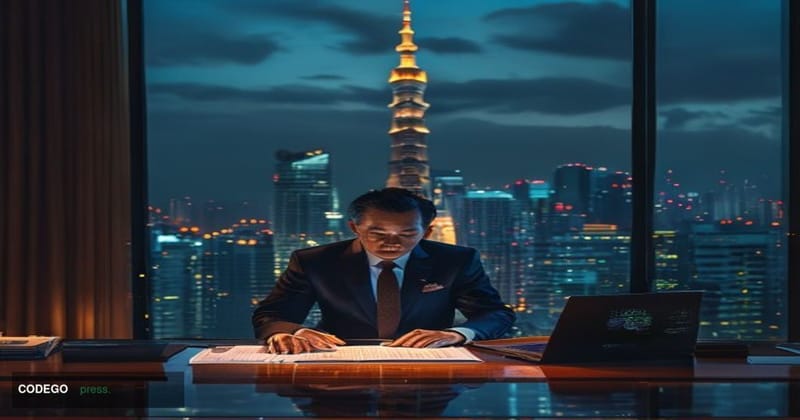 A photorealistic editorial photograph set in Ho Chi Minh City, Vietnam, with the iconic Bitexco Financial Tower visible in th