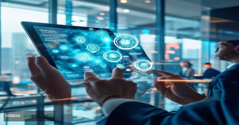 # Image Prompt

A sleek modern banking interface displayed on a high-end tablet device held by a professional banker's hands 