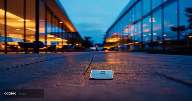 A dramatic wide-angle exterior shot of Visa's corporate campus in Foster City, California, photographed at dusk with warm amb