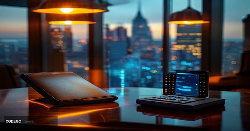 A cinematic editorial photograph set in a sleek, high-ceilinged financial boardroom at dusk, with floor-to-ceiling glass wind
