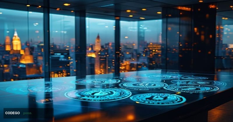 A photorealistic cinematic editorial photograph set inside a sleek, modern bank operations center with floor-to-ceiling glass