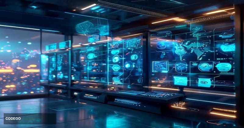 A sleek, modern fintech operations center bathed in cool blue and silver lighting, with multiple holographic payment interfac