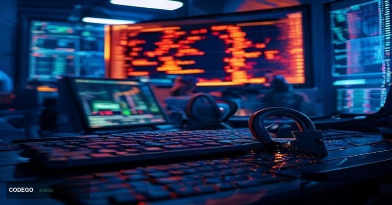 A cinematic editorial photograph set in a dimly lit cryptocurrency operations control room, inspired by South Korean tech inf