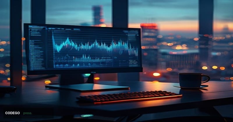 A cinematic editorial photograph of a darkened computer monitor displaying a fading cryptocurrency portfolio dashboard interf