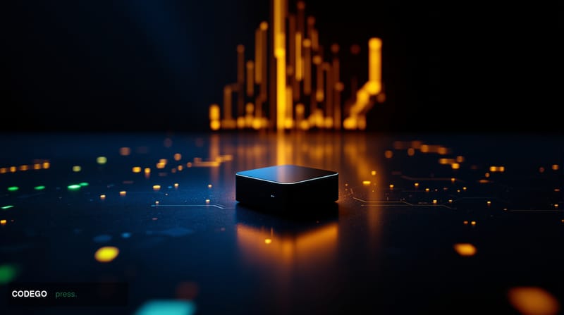 A cinematic editorial photograph of a physical hardware cryptocurrency wallet device resting on a cold, dark matte steel surf