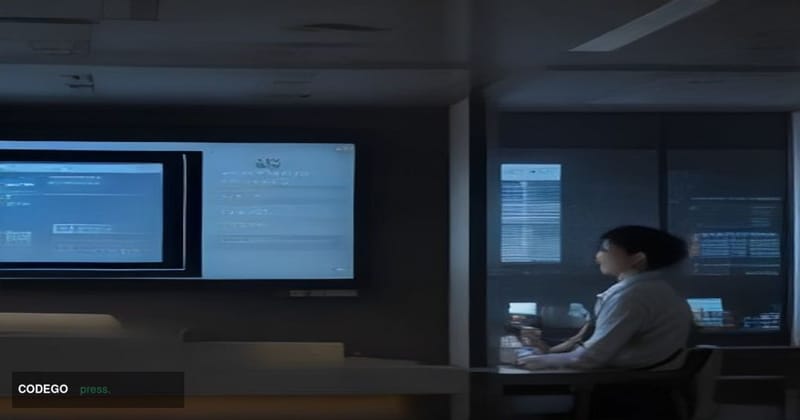 A cinematic editorial photograph set in a contemporary Asian urban banking environment — a glass-and-steel bank branch interi