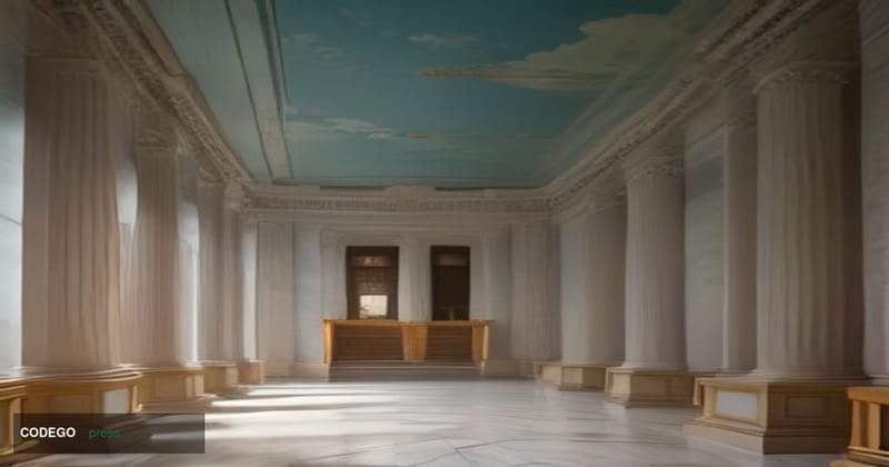 A grand, neoclassical central bank building interior — reminiscent of the Federal Reserve's grand hall in Jackson Hole, Wyomi