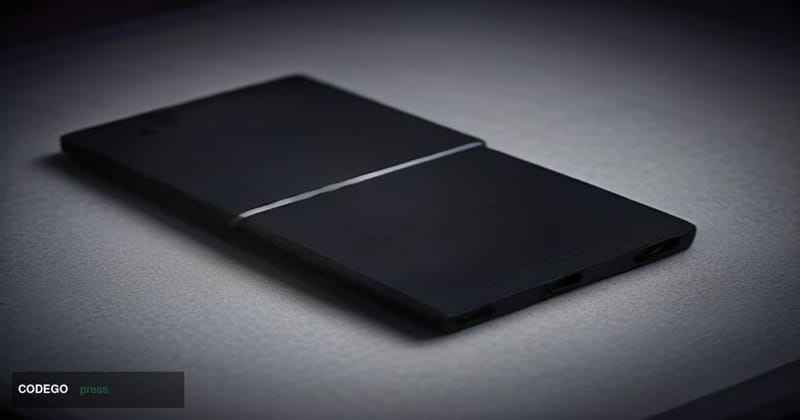 A photorealistic editorial photograph of a sleek matte-black hardware cryptocurrency wallet device resting on a cold brushed-