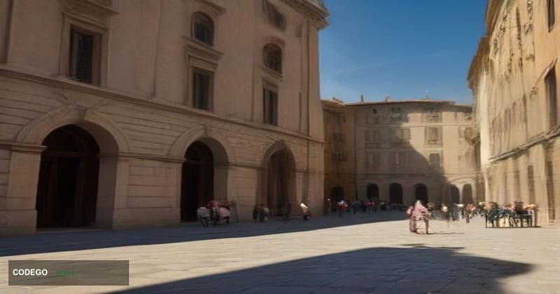 A cinematic editorial photograph of the historic Monte dei Paschi di Siena bank headquarters in Siena, Italy, bathed in drama