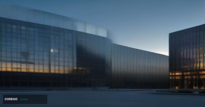 A cinematic editorial photograph taken from a low-angle wide shot looking up at a sleek, modern Silicon Valley corporate glas