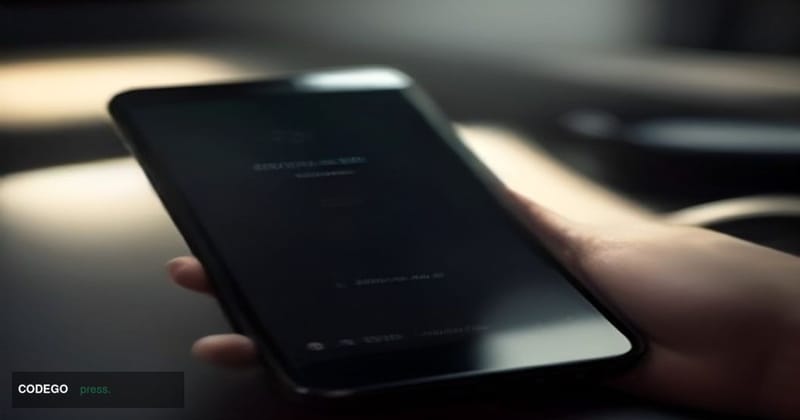 A cinematic editorial photograph set inside a sleek, modern digital banking environment — a close-up of an illuminated smartp