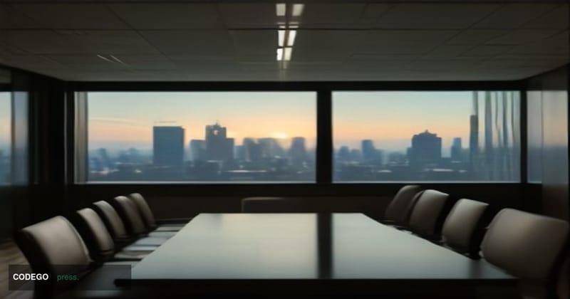 A cinematic editorial photograph of a sleek, modern bank advisory office interior in Charlotte, North Carolina, shot from a l