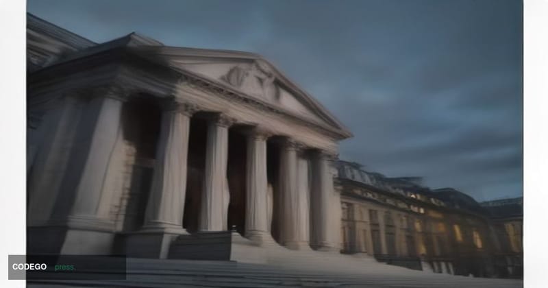 A photorealistic editorial photograph of the Bank of England's iconic Portland stone neoclassical facade on Threadneedle Stre
