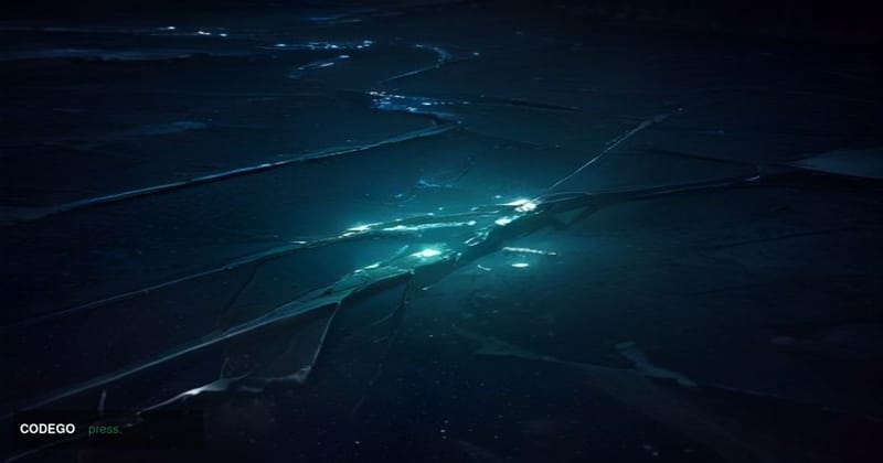 A cinematic editorial photograph depicting a cracked and fractured digital bridge structure rendered in dark metallic materia