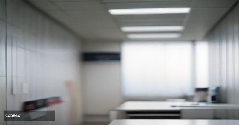 A photorealistic cinematic editorial photograph taken inside a modern American hospital reception desk area, shot from a low 