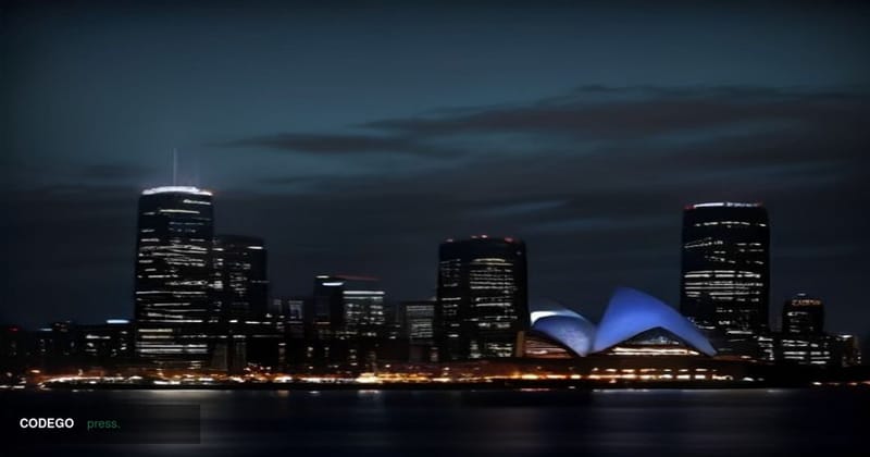 A photorealistic cinematic editorial photograph set in Sydney, Australia, with the iconic Harbour Bridge and Opera House silh