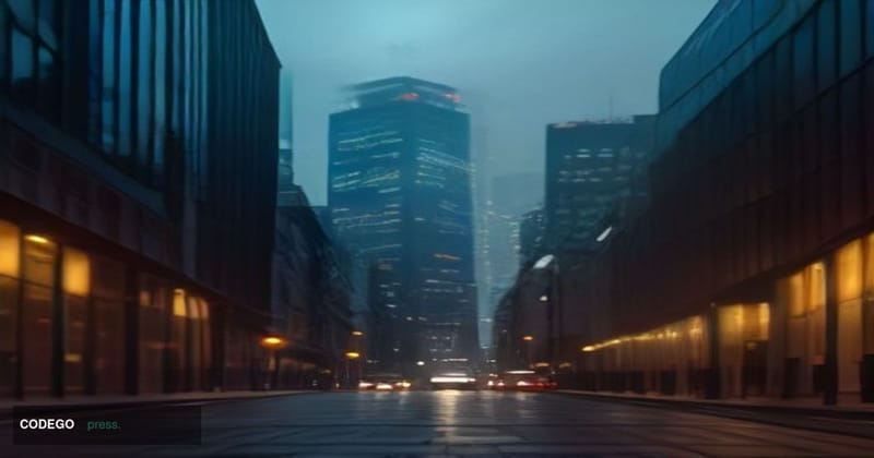 A photorealistic cinematic editorial photograph set in the City of London financial district at dusk, with the iconic glass t