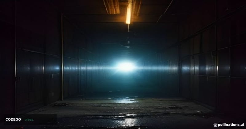 A dramatic close-up cinematic editorial photograph of a cold, reinforced steel vault door, partially ajar with deep shadows s