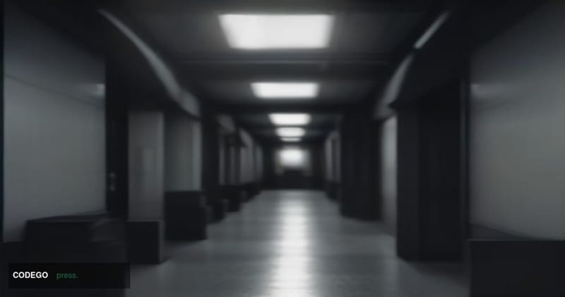 A cinematic editorial photograph depicting a glass-and-steel fintech startup office corridor in San Francisco's SoMa district