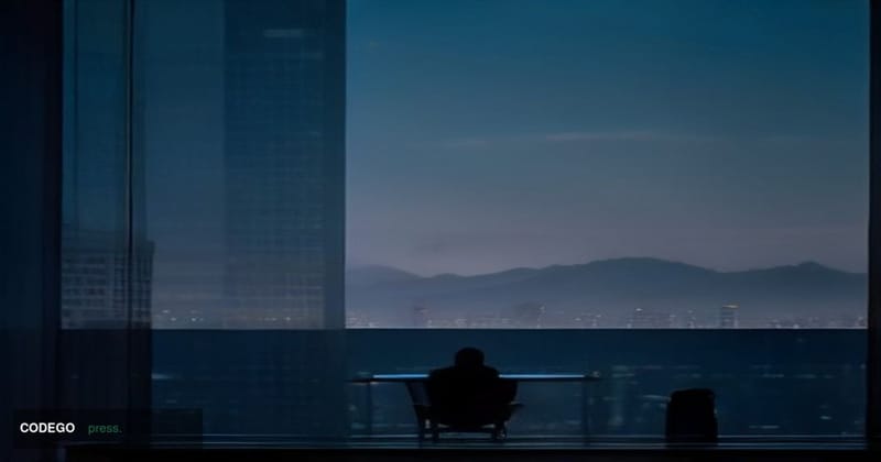 A dramatic cinematic editorial photograph set in Santiago, Chile, with the iconic Andes mountain range visible in the backgro