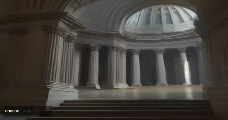 A wide-angle, low-angle cinematic shot of the United States Capitol building's neoclassical dome at dusk, captured from the S