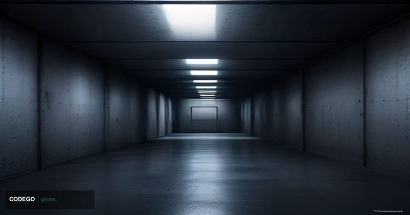 A dramatic cinematic editorial photograph depicting a fractured, dark digital ledger vault environment — rendered as a physic