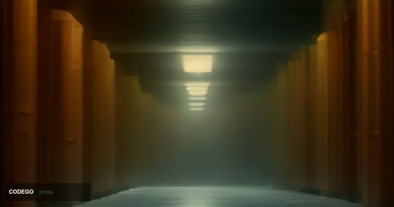 A photorealistic editorial photograph set inside a high-security central bank vault, shot from a low dramatic angle looking u