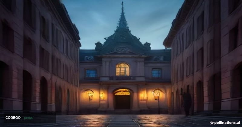 A grand European regulatory institution building — modelled on a Parisian or Frankfurt-style neoclassical stone facade with t