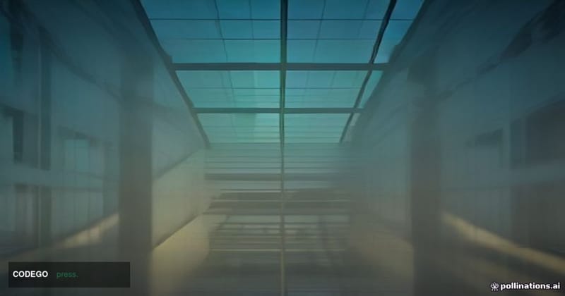 A dramatic cinematic editorial photograph taken from a low angle looking up through the glass atrium of a major American fina