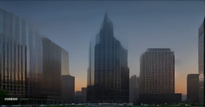 A sweeping exterior shot of a Midwestern American regional bank headquarters at golden hour, glass and steel corporate tower 
