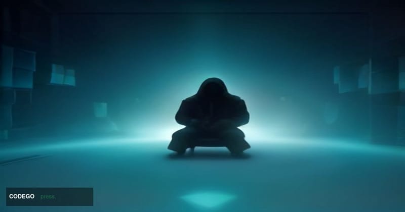 A dramatic cinematic editorial photograph set in a dimly lit server room environment evoking North Korean state cyber operati