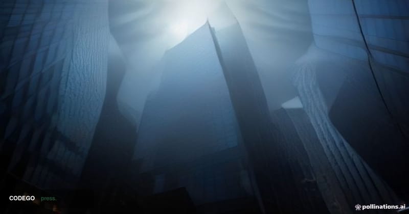 A dramatic cinematic editorial photograph depicting the exterior of the Nasdaq MarketSite building in Times Square, New York 